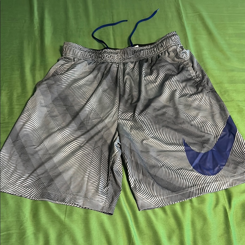 Nike Black and Blue Athletic Shorts with Elastic Waistband